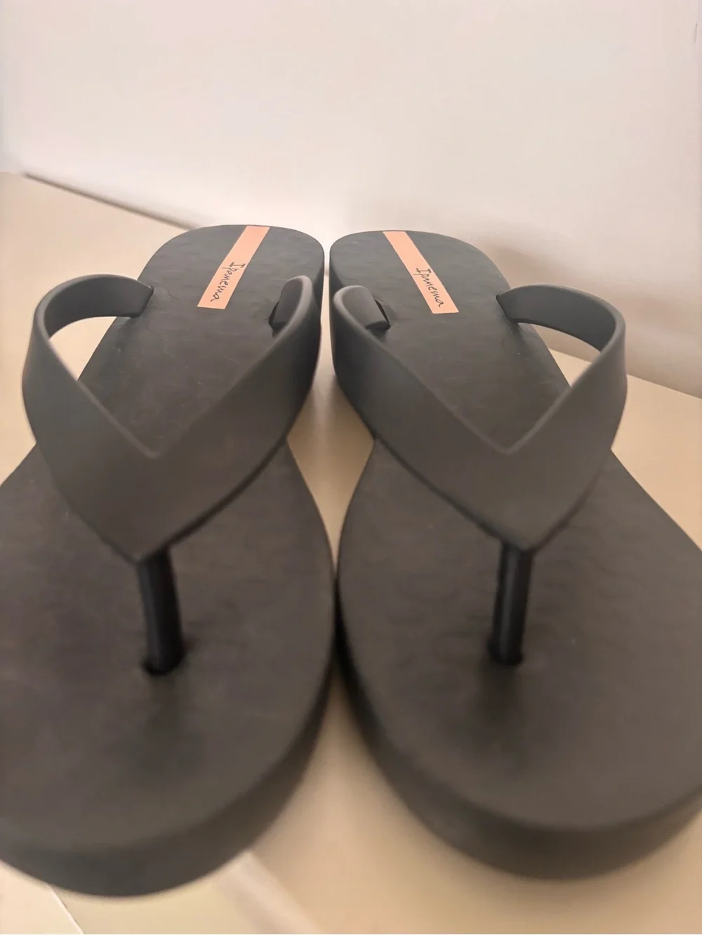 Ipanema Black Women’s Platform Flip Flop Sandals with Rose Gold Logo